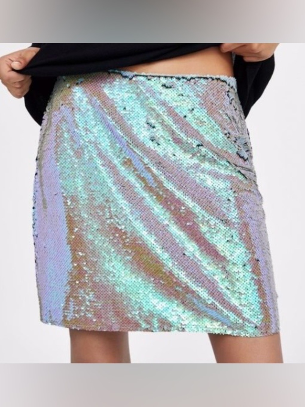 ZARA Sequin Rainbow Iridescent Mini Skirt Size Extra Small